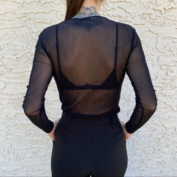 Zara Black Mesh Long Sleeve Shirt - Picture 3 of 4